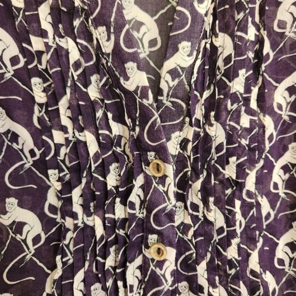 Anthropologie | Purple and White Blouse With Monkey Print Sz 8 - Picture 5 of 15